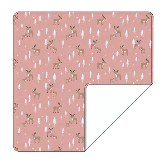 pink reindeer swaddle blanket, pink reindeer receiving blanket, bamboo blanket for newborns