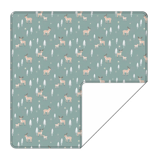 christmas swaddle bamboo blanket- green with reindeer, christmas receiving blanket
