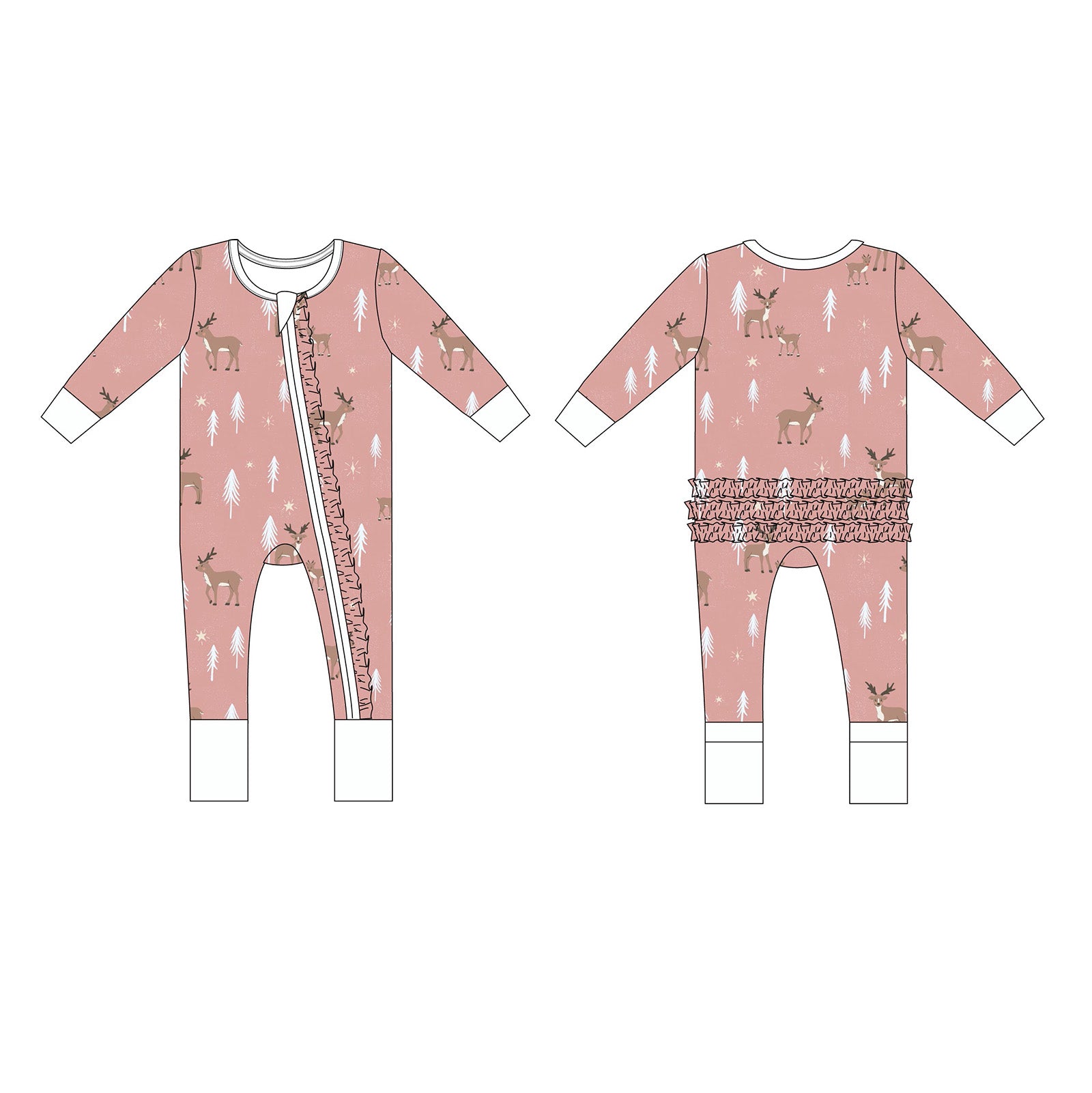 reindeer zip-up bamboo pajamas with ruffles