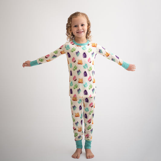 crystal two piece bamboo pajamas being worn by girl